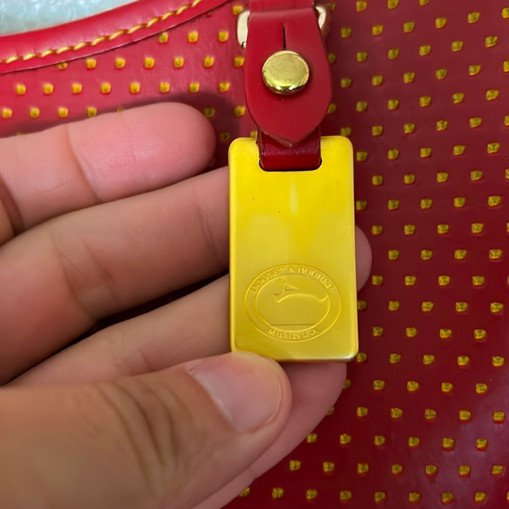 Dooney & Bourke Red and Yellow Perforated Leather Hobo Vintage - Picture 5 of 11